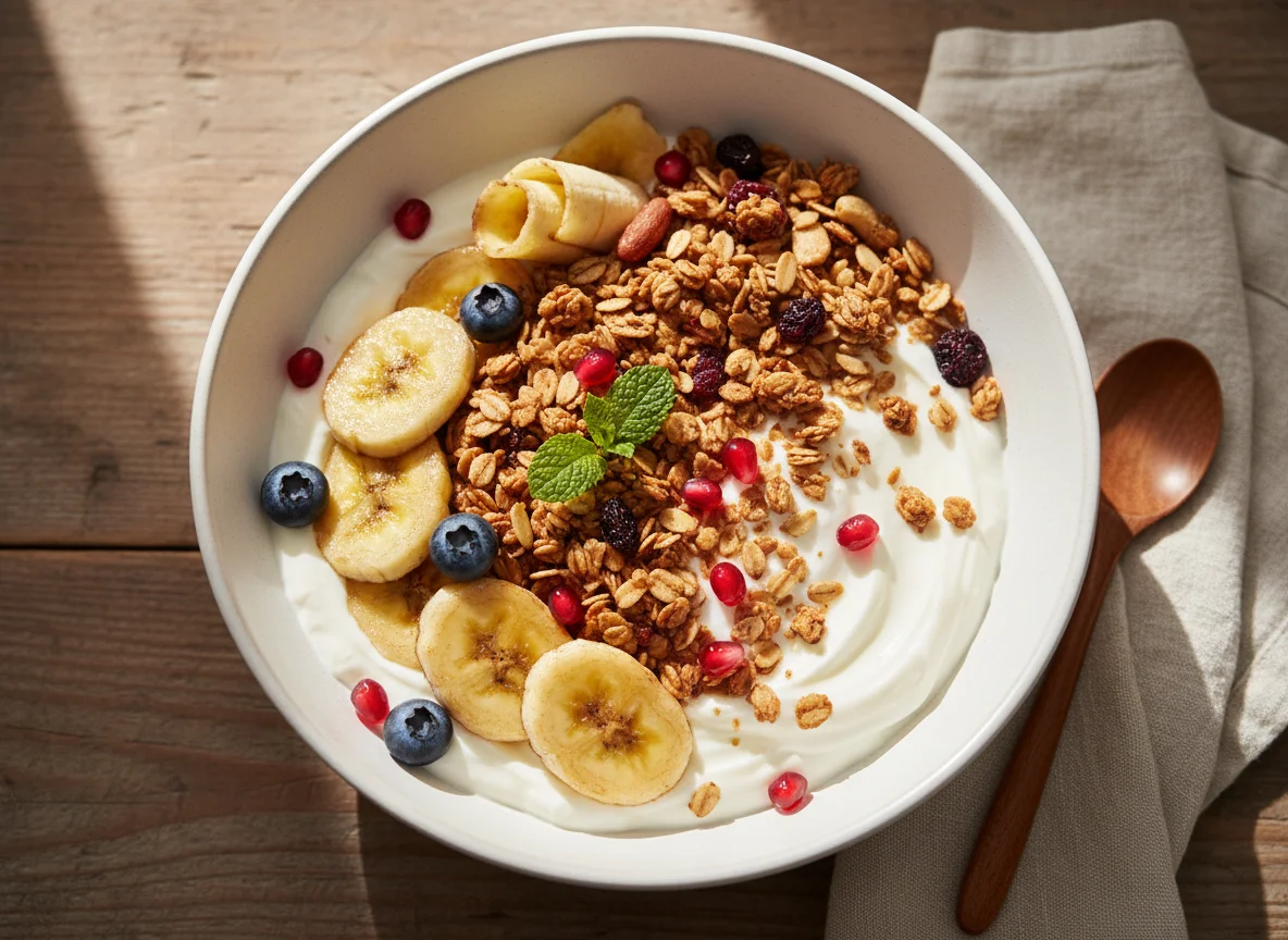 Joghurt mit Banane und Granola photo