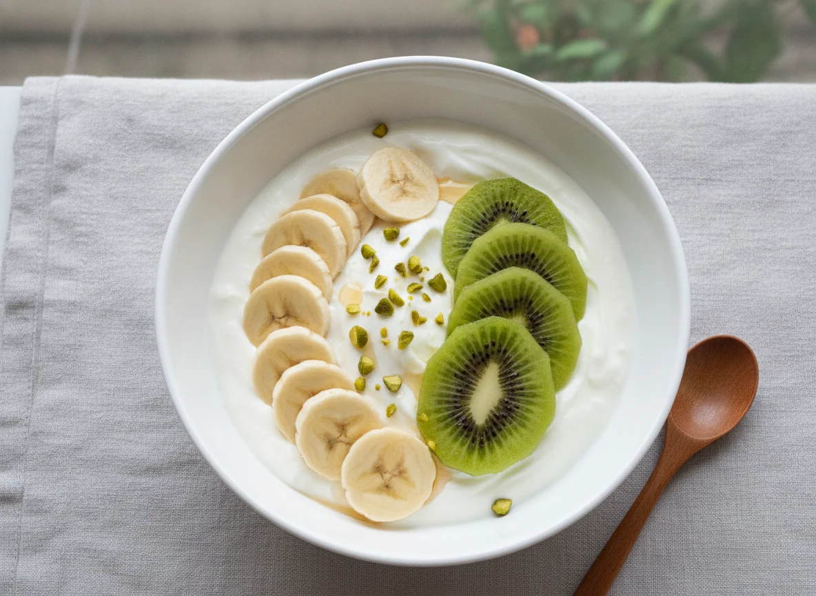 Joghurt mit Banane und Kiwi photo