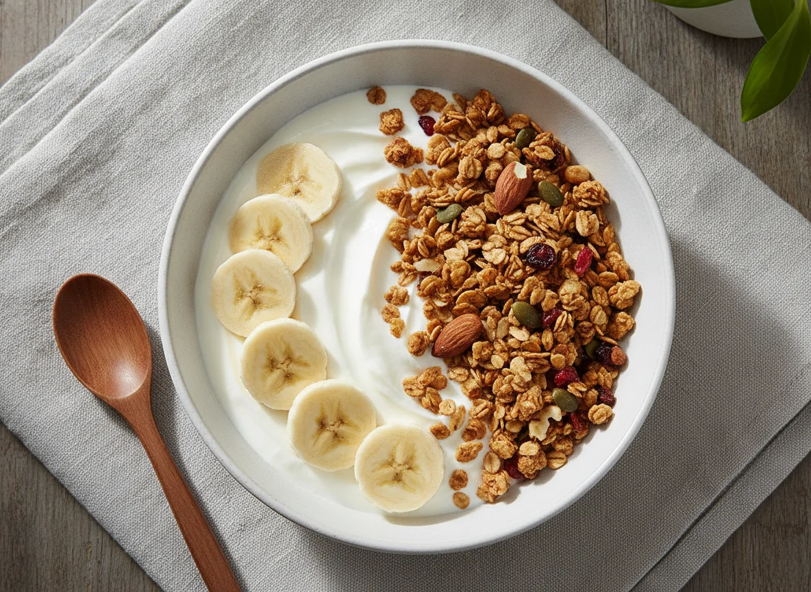 Joghurt mit Banane und Knuspermüsli photo
