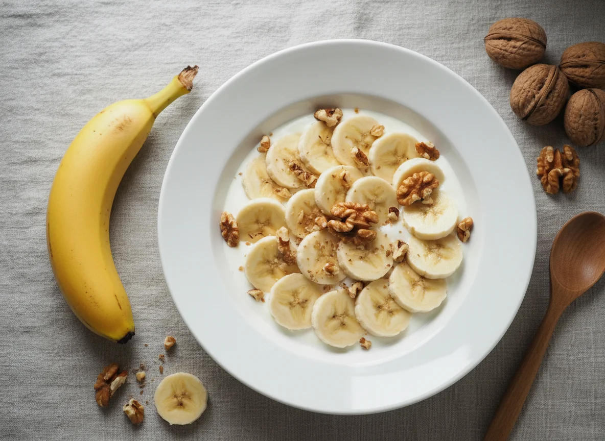 Joghurt mit Banane und Nüssen photo