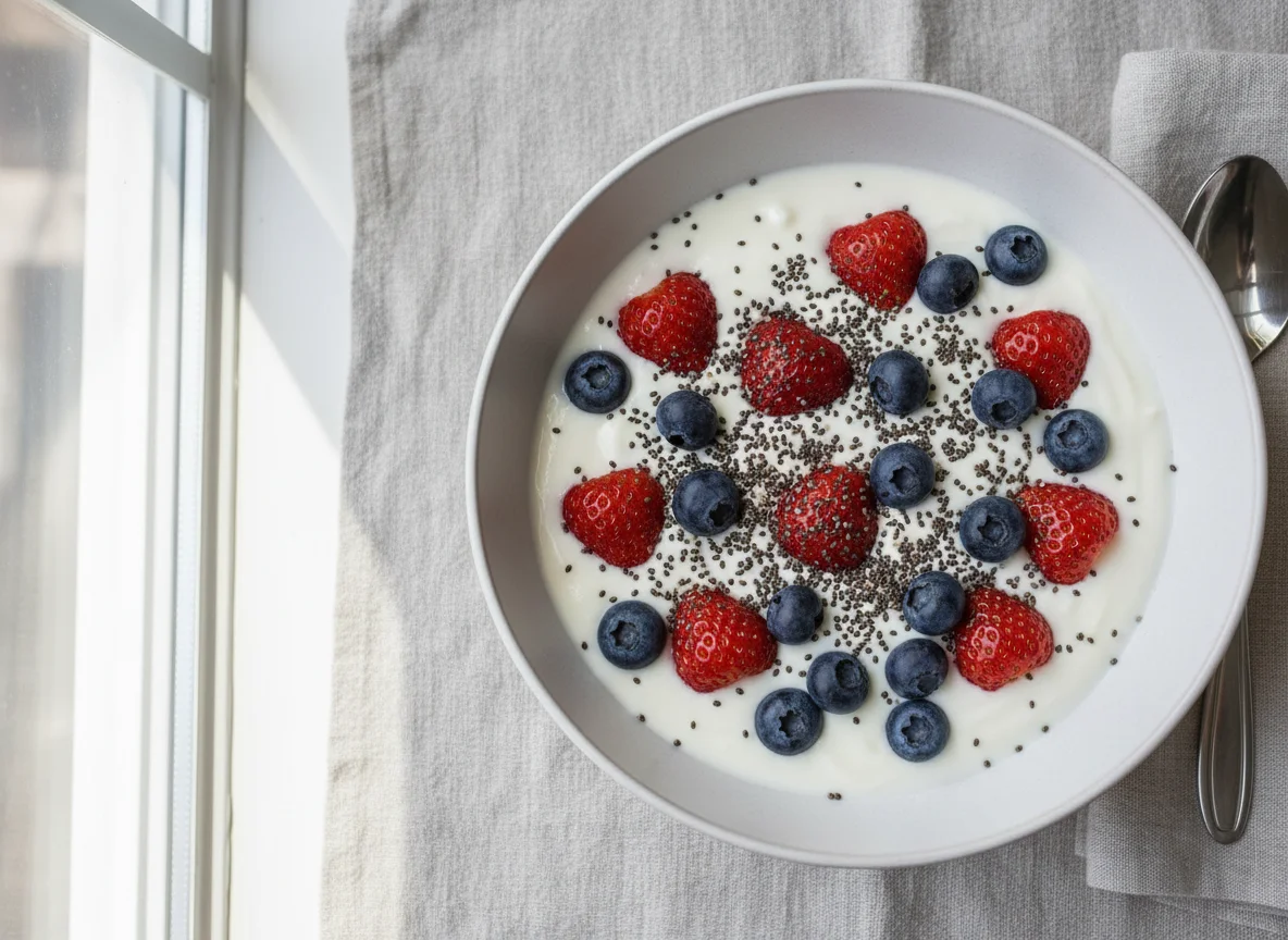 Joghurt mit Beeren und Chiasamen photo