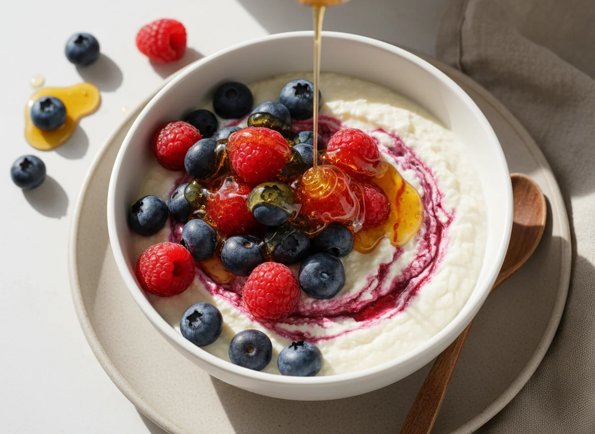 Joghurt mit Beeren und Honig photo