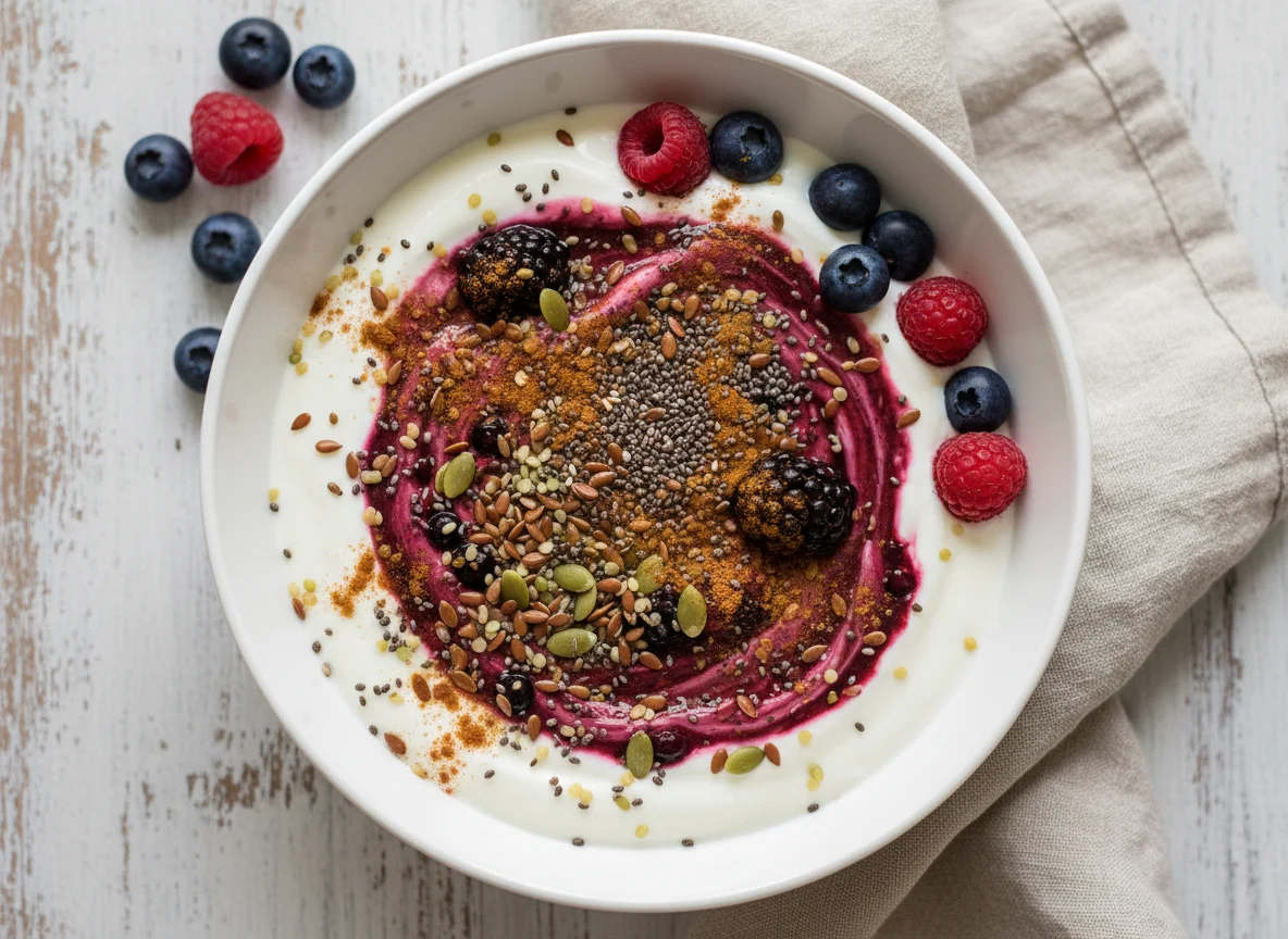 Joghurt mit Beeren und Samen photo
