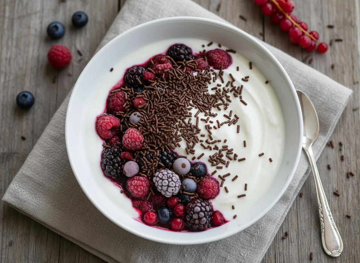 Joghurt mit Beeren und Schokostreuseln photo