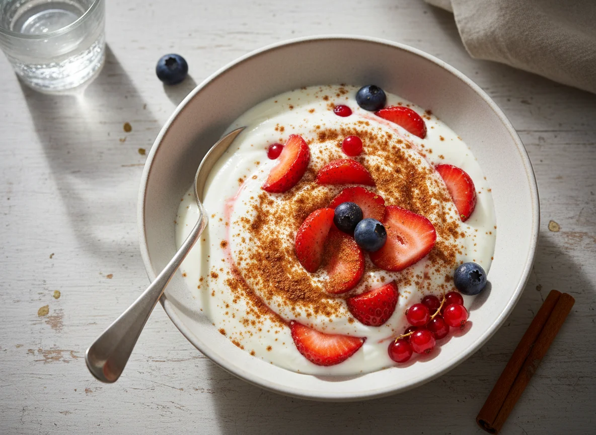 Joghurt mit Beeren und Zimt photo