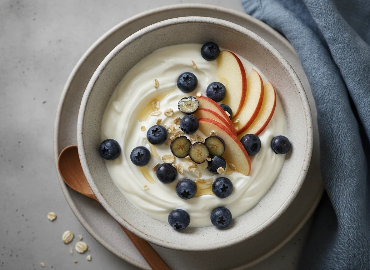 Joghurt mit Blaubeeren und Apfel photo