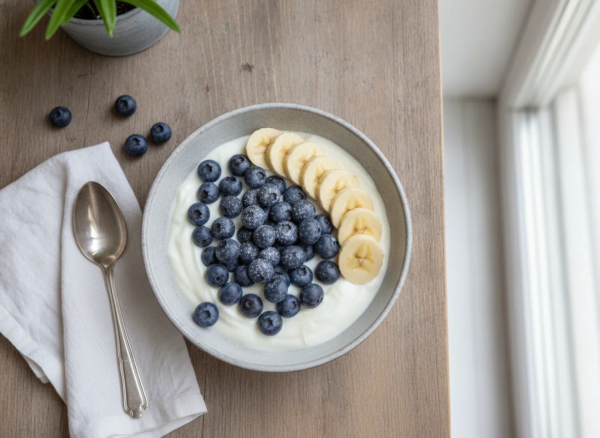 Joghurt mit Blaubeeren und Banane photo
