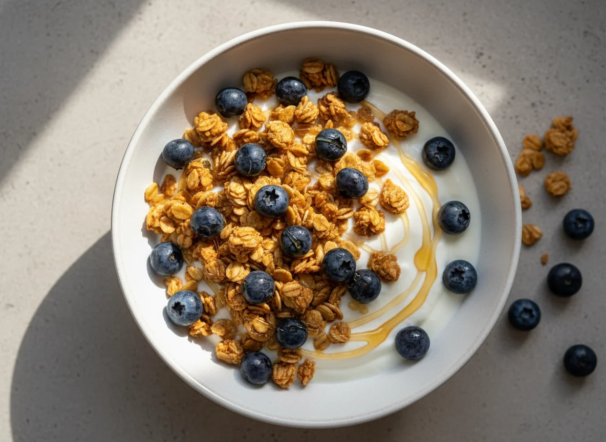 Joghurt mit Blaubeeren und Granola photo