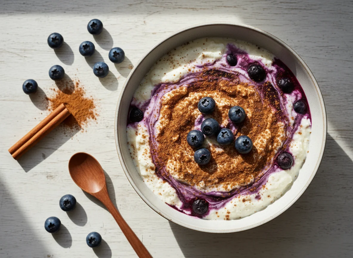 Joghurt mit Blaubeeren und Zimt photo