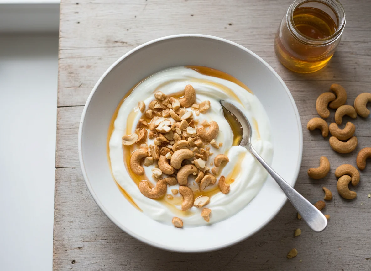 Joghurt mit Cashewkernen und Honig photo