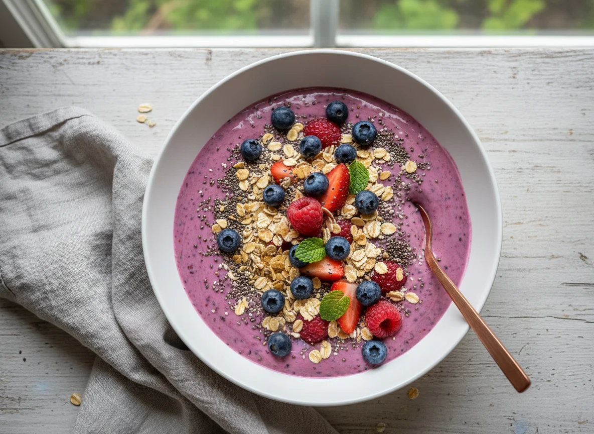 Joghurt mit Chiasamen und Haferflocken photo