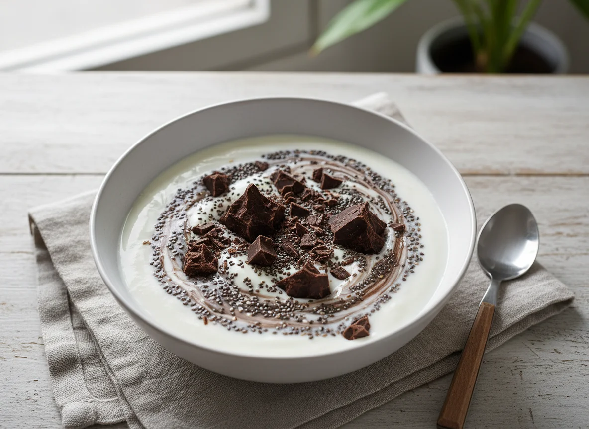 Joghurt mit Chiasamen und Schokoladenstückchen photo