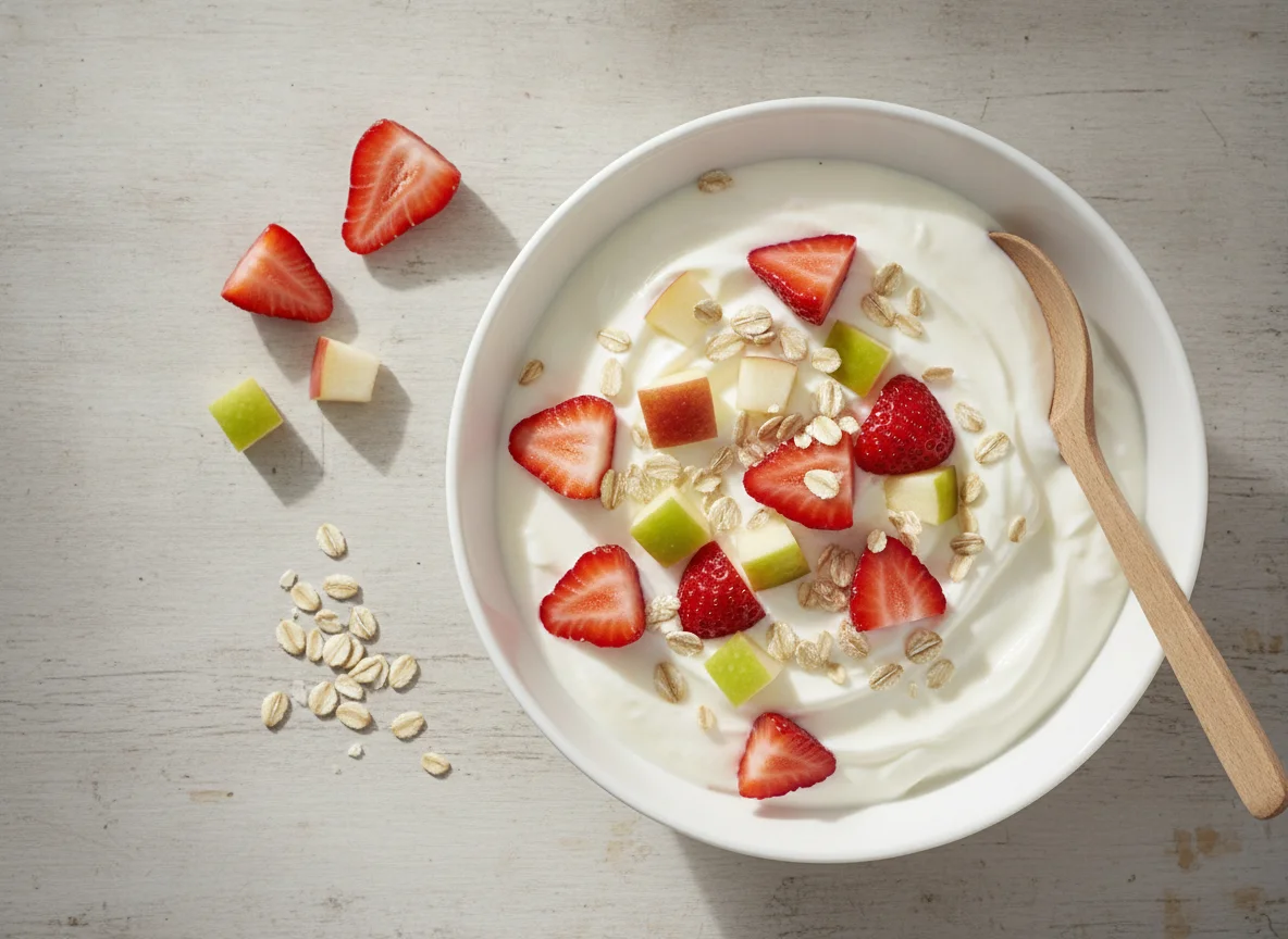 Joghurt mit Erdbeeren und Apfel photo