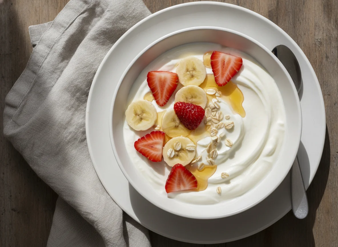 Joghurt mit Erdbeeren und Banane photo