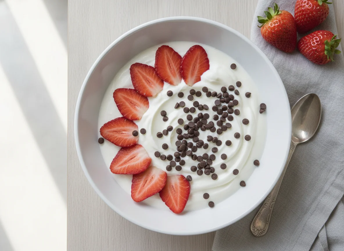 Joghurt mit Erdbeeren und Schokodrops photo