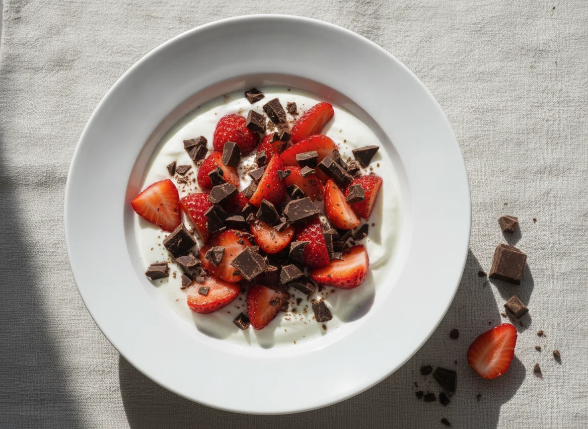 Joghurt mit Erdbeeren und Schokoladenstücken photo