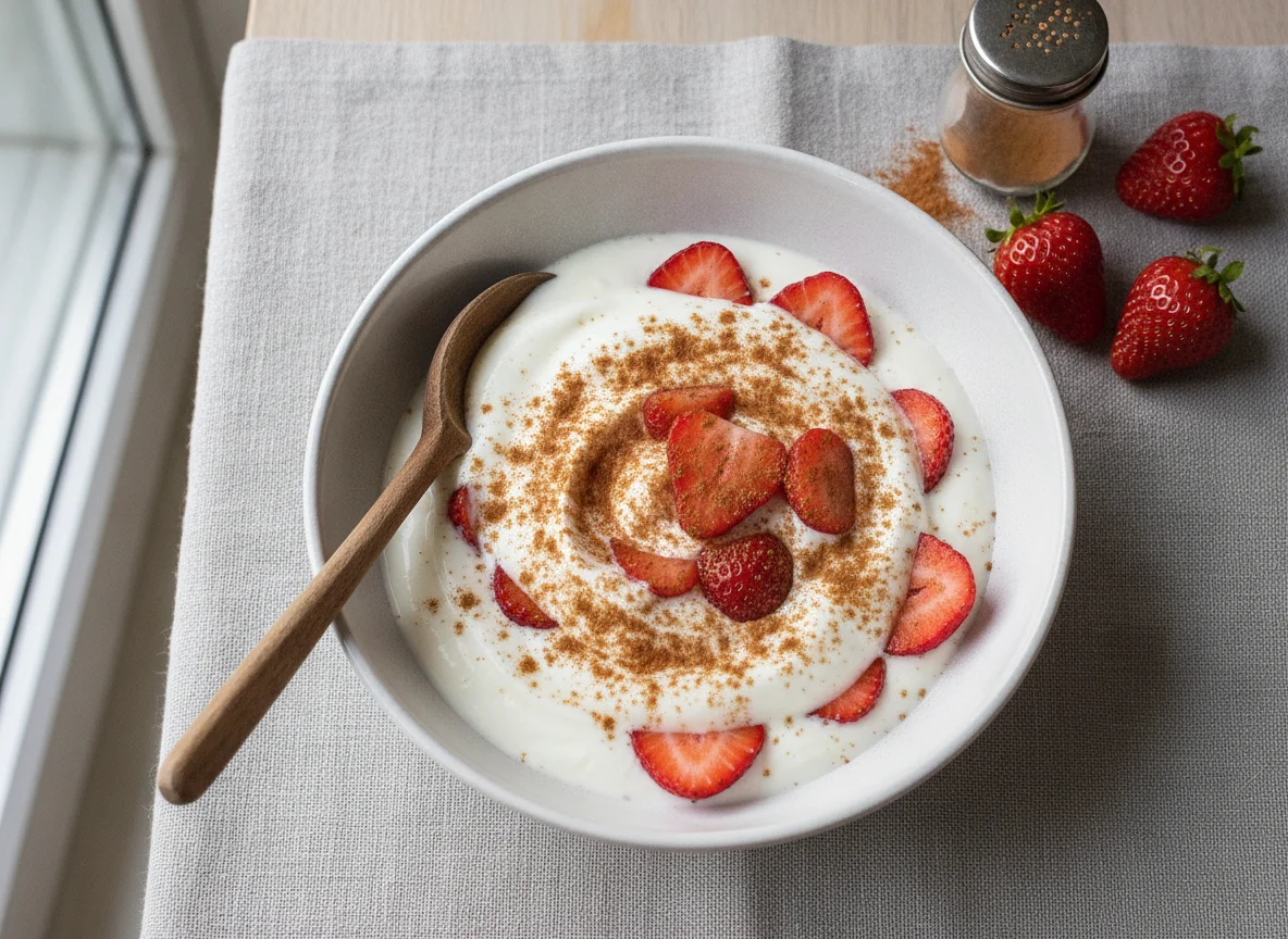 Joghurt mit Erdbeeren und Zimt photo