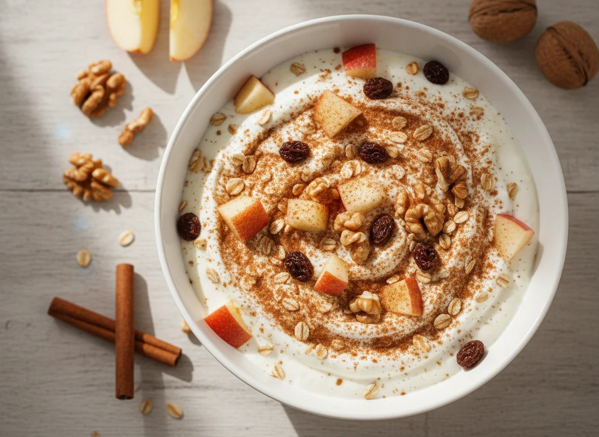 Joghurt mit Früchten, Nüssen und Zimt photo