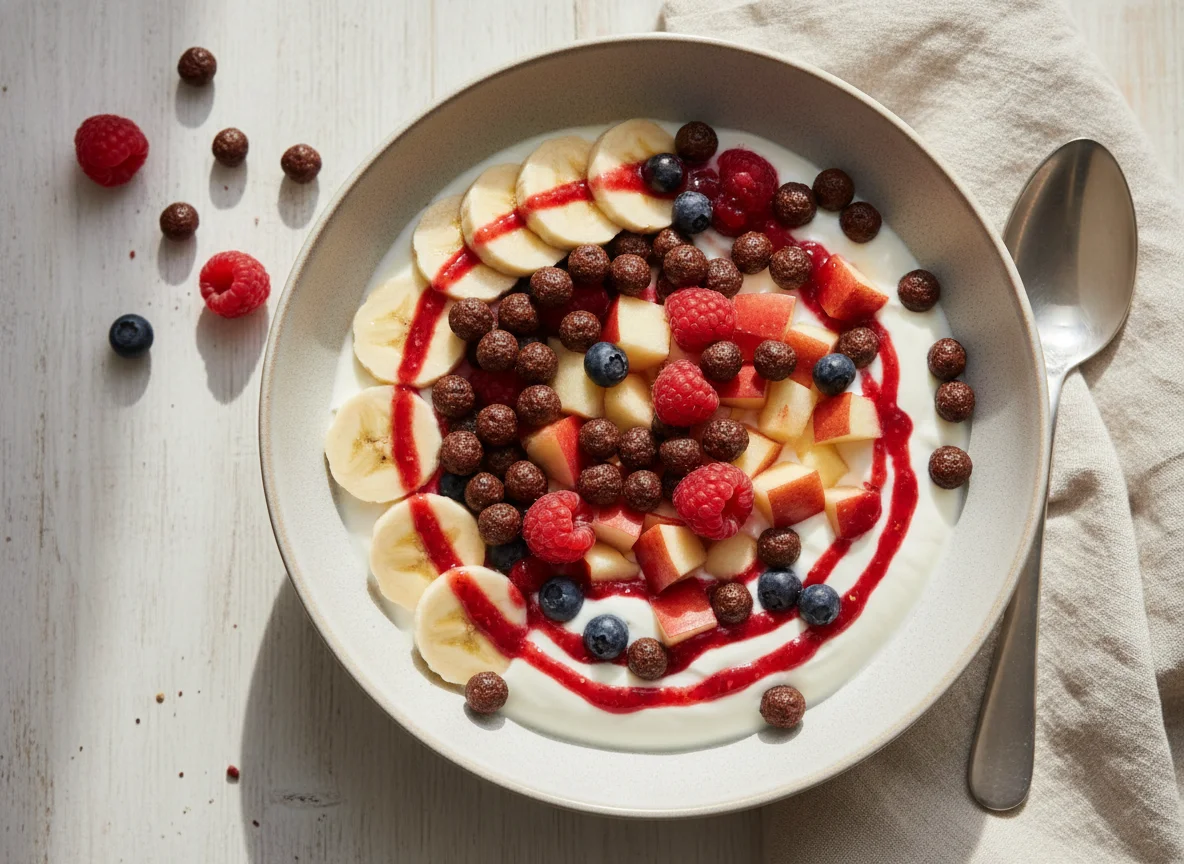Joghurt mit Früchten und Cerealien photo