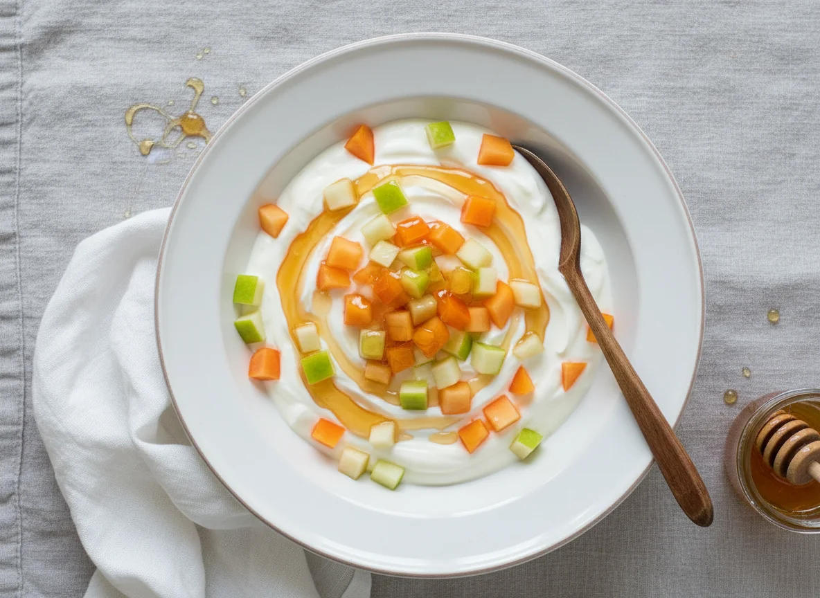 Joghurt mit Früchten und Honig photo