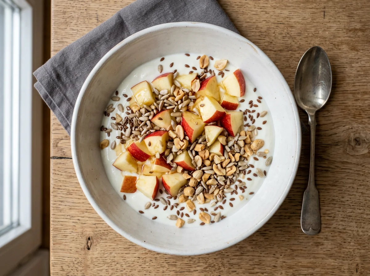 Joghurt mit Früchten und Kernen photo