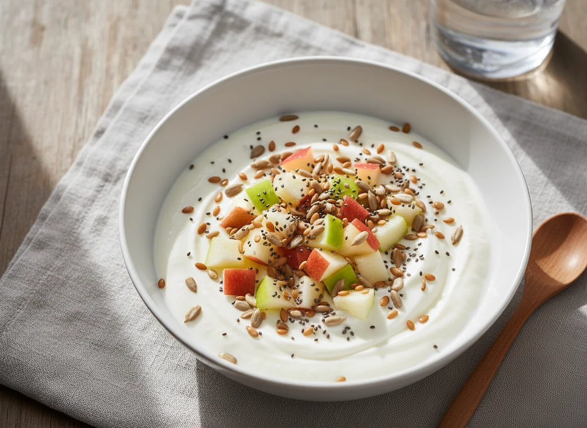 Joghurt mit Früchten und Samen photo