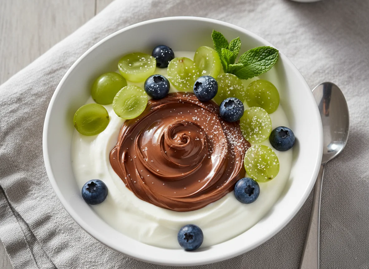 Joghurt mit Früchten und Schokoaufstrich photo