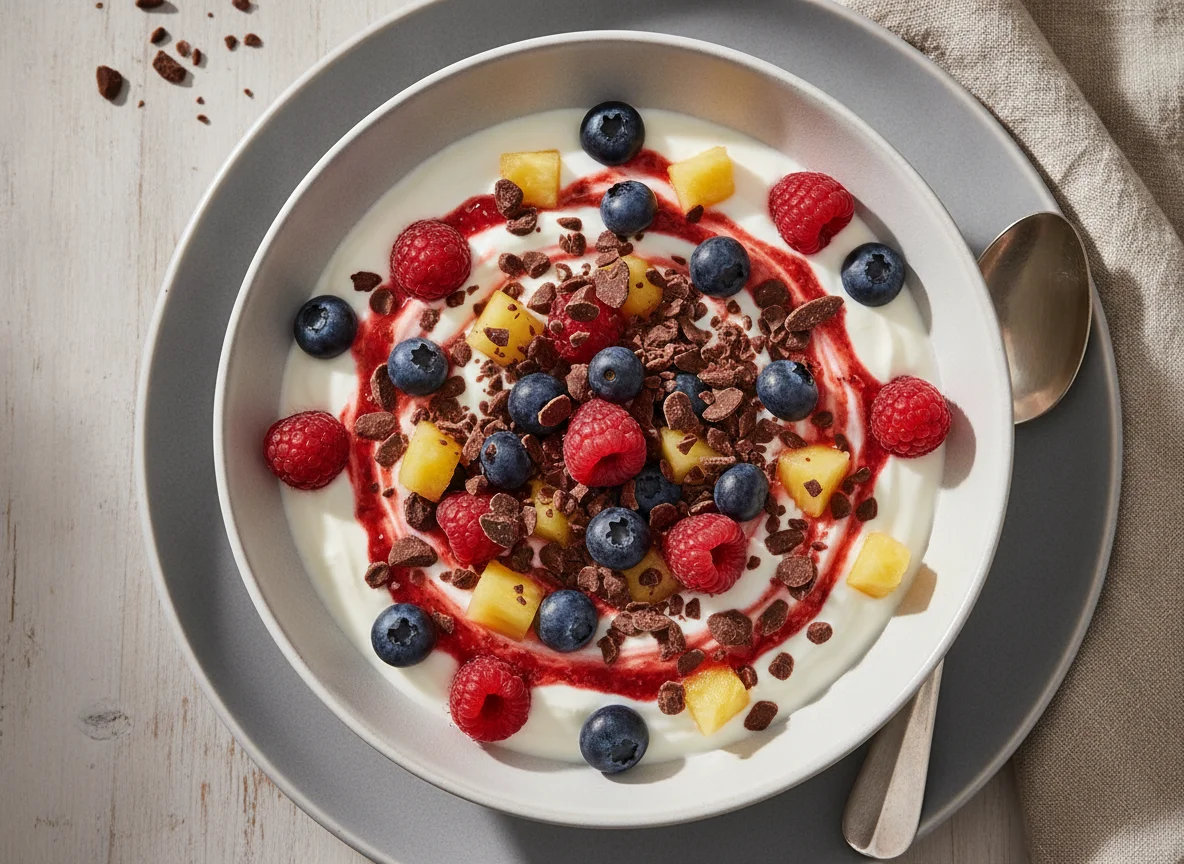 Joghurt mit Früchten und Schoko-Crispies photo