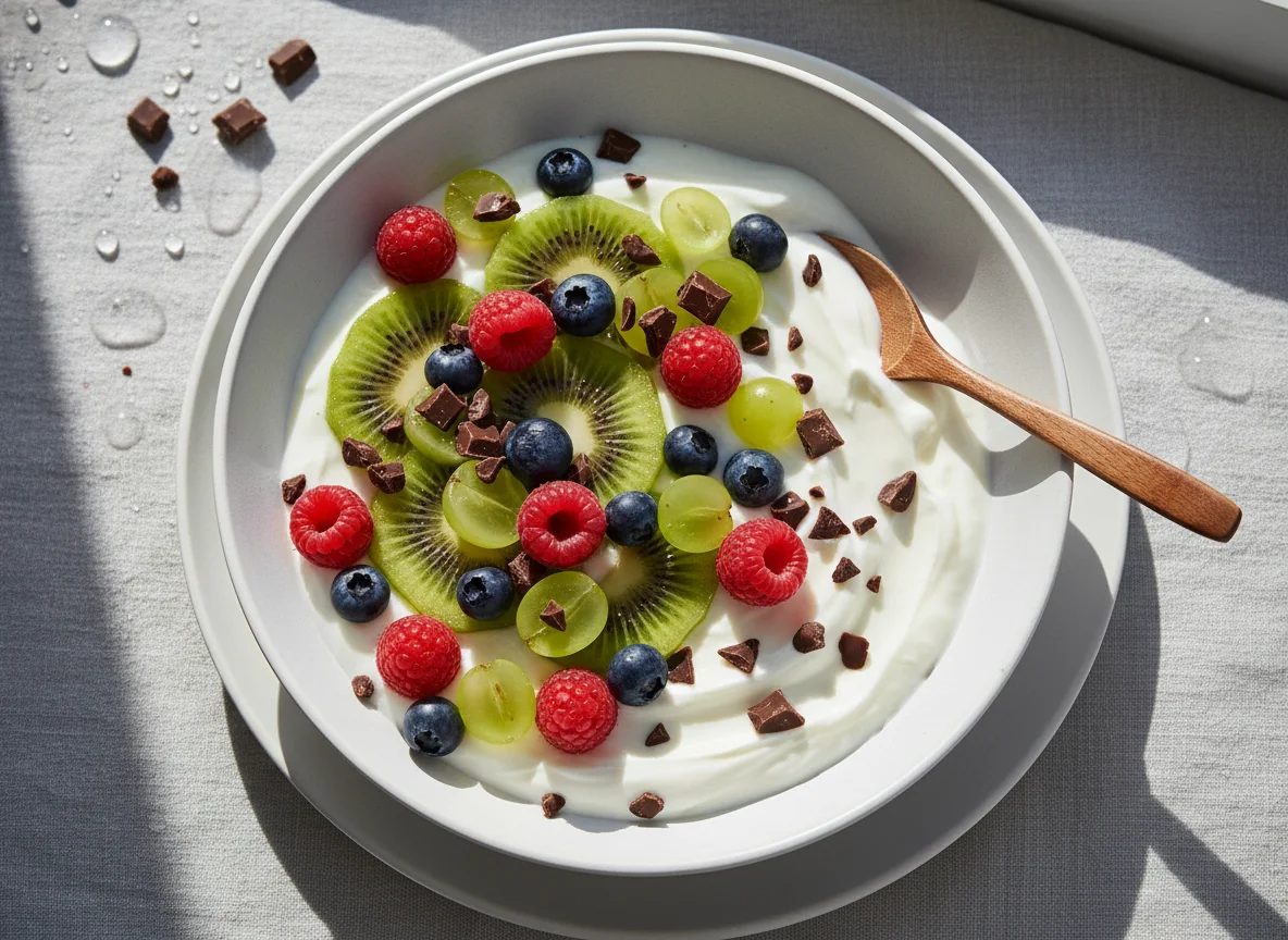 Joghurt mit Früchten und Schokodrops photo