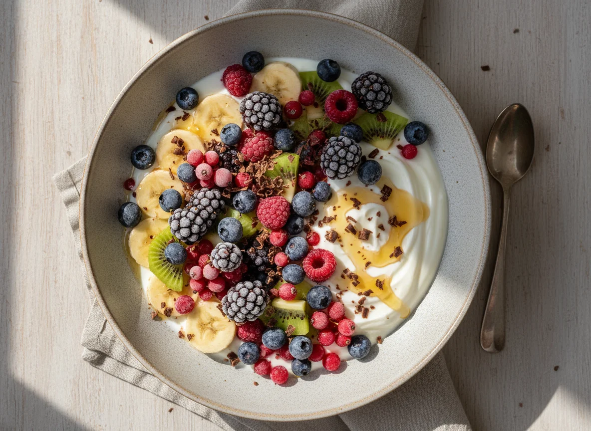 Joghurt mit Früchten und Schokolade photo