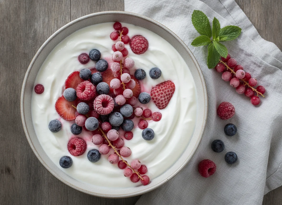 Joghurt mit gefrorenen Beeren photo