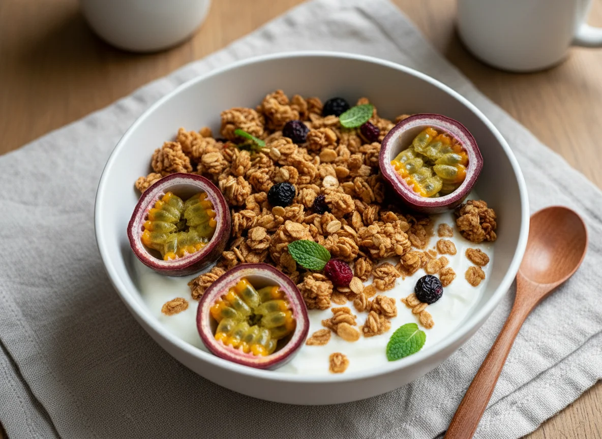 Joghurt mit Granola und Maracuja photo