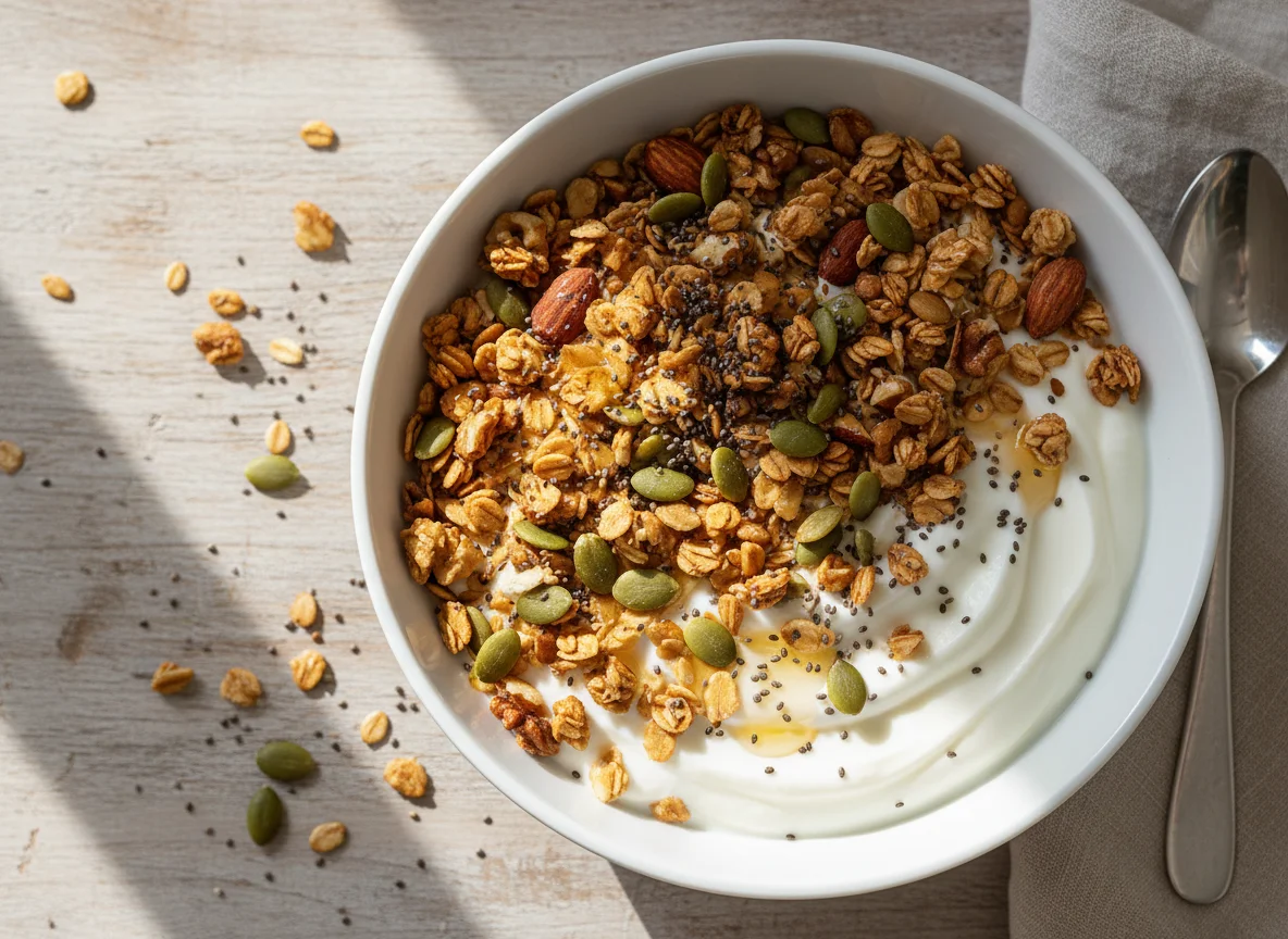 Joghurt mit Granola und Samen photo