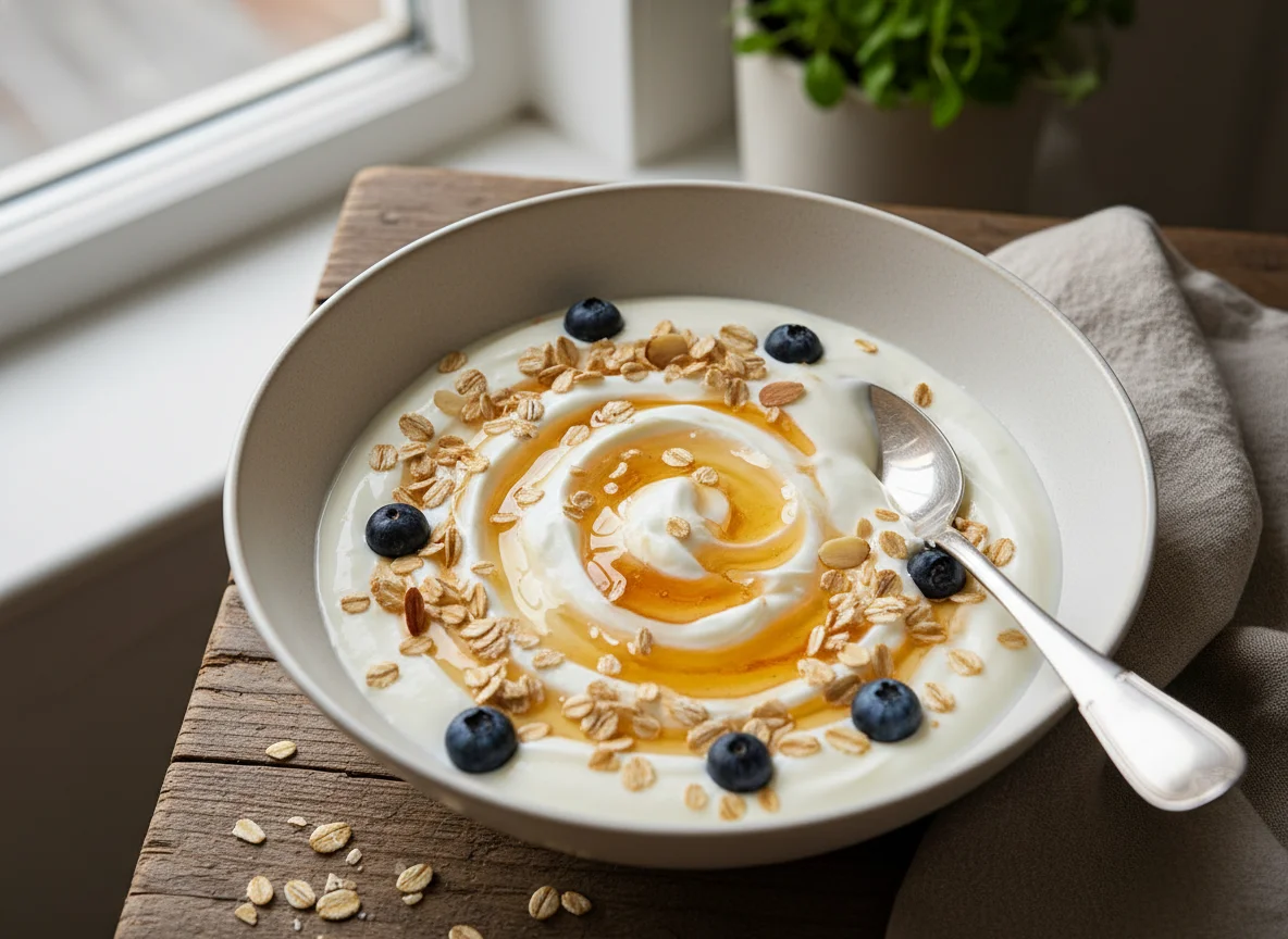Joghurt mit Haferflocken und Honig photo