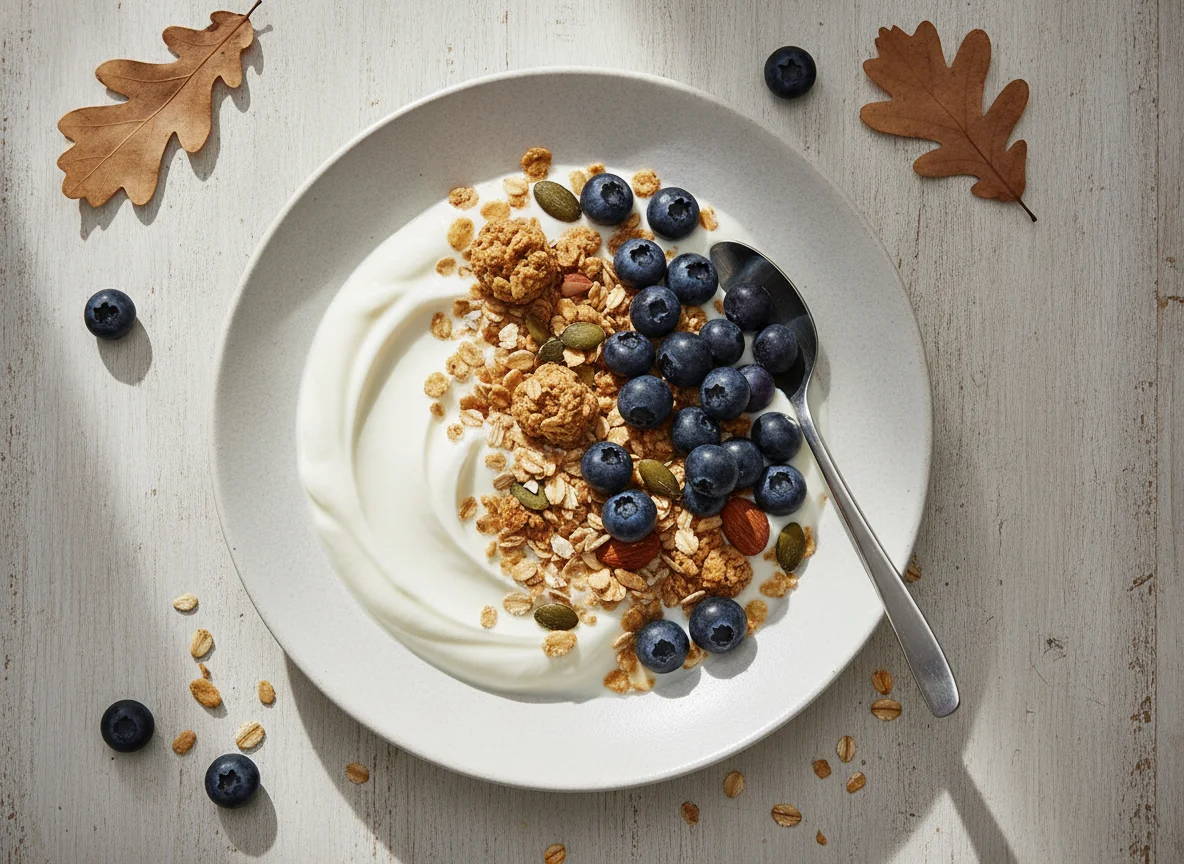 Joghurt mit Heidelbeeren und Müsli photo