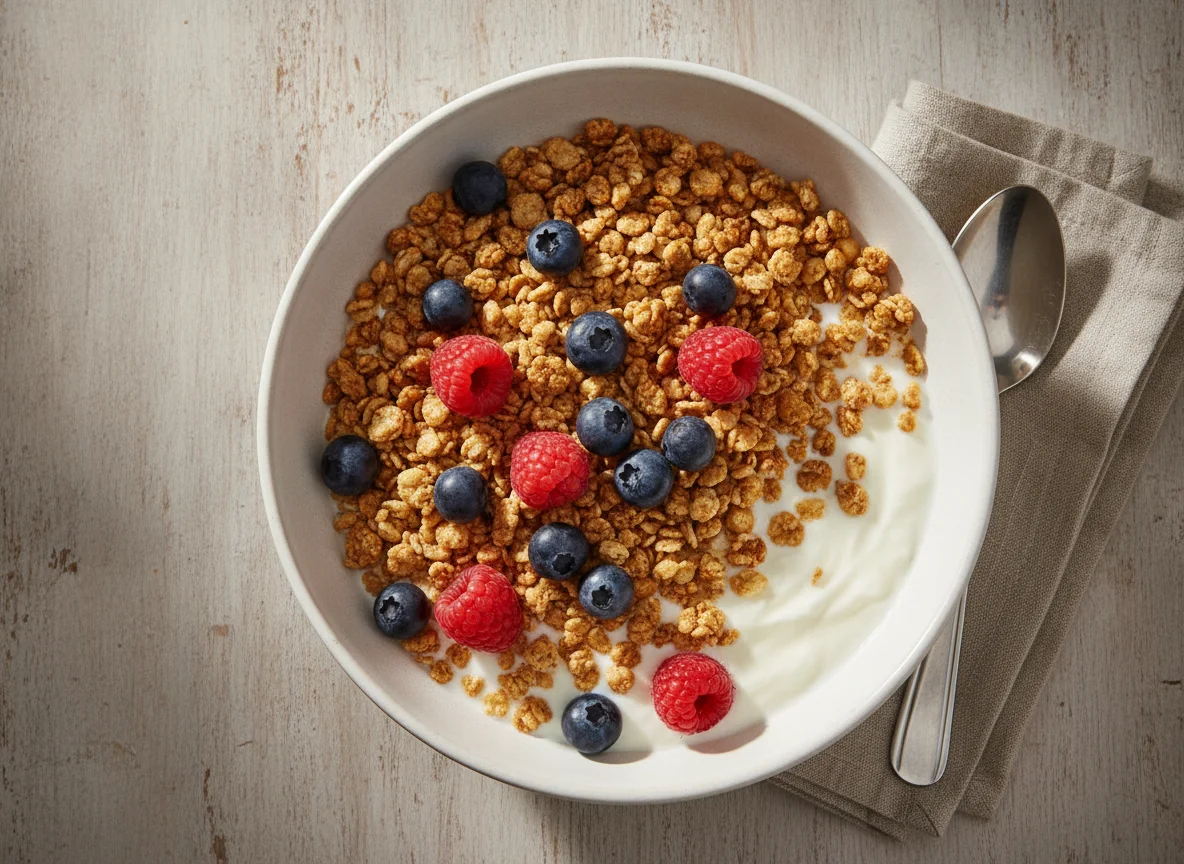 Joghurt mit Knuspermüsli und Beeren photo