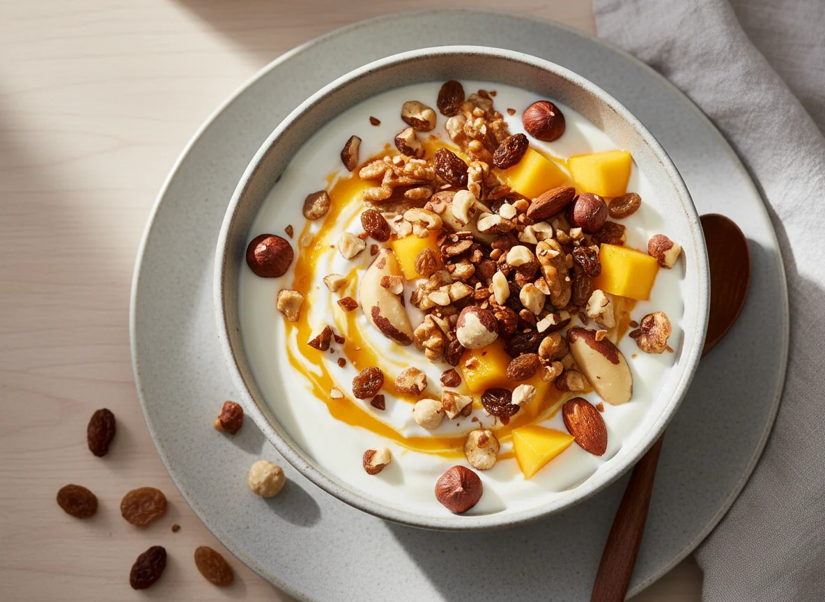 Joghurt mit Mango und Nuss-Mix photo