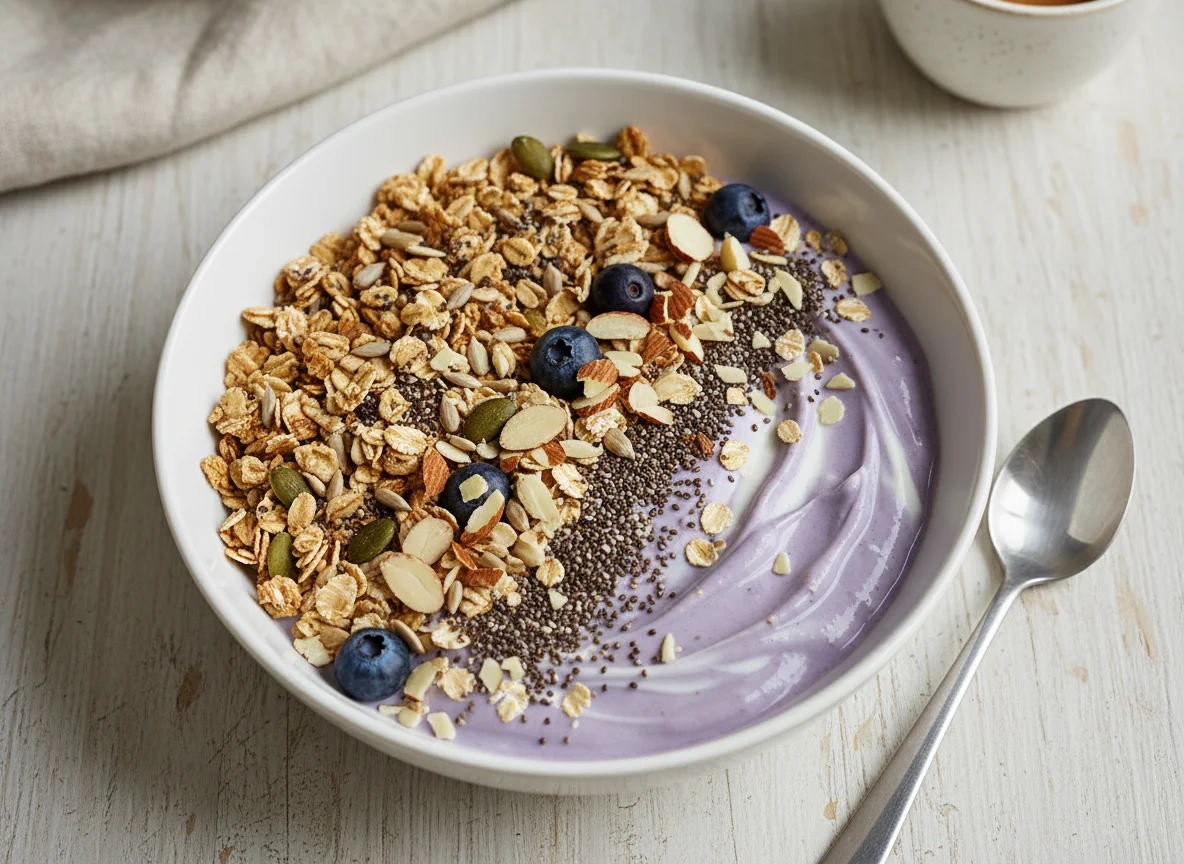 Joghurt mit Müsli und Nüssen photo