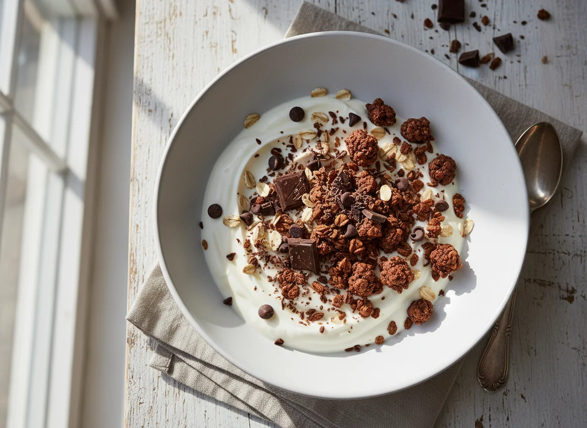 Joghurt mit Müsli und Schokolade photo