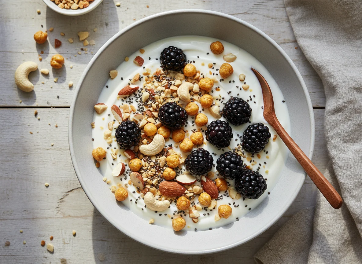 Joghurt mit Nüssen, Beeren und Chiasamen photo