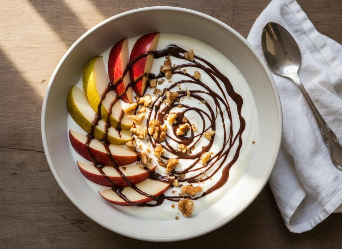 Joghurt mit Obst und Nüssen photo