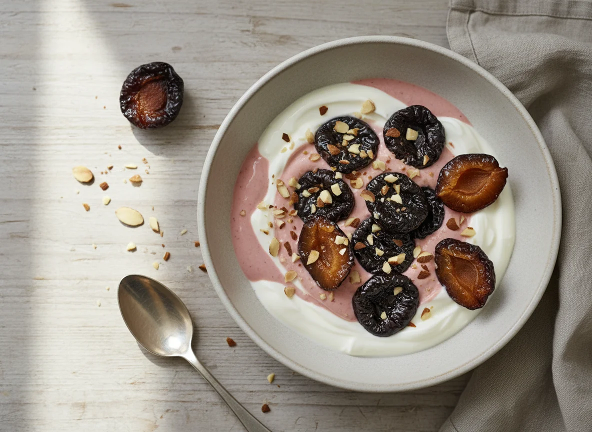 Joghurt mit Pflaumen photo