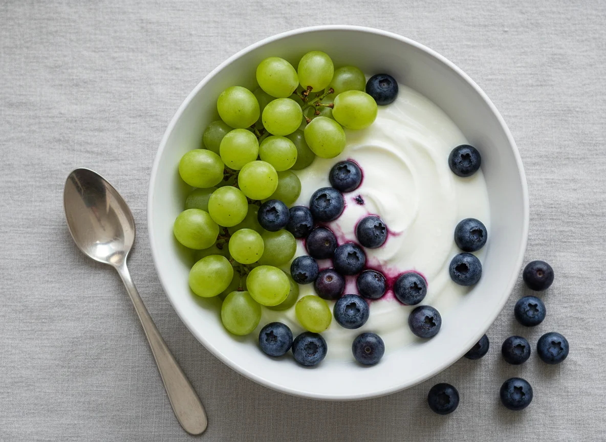 Joghurt mit Trauben und Heidelbeeren photo