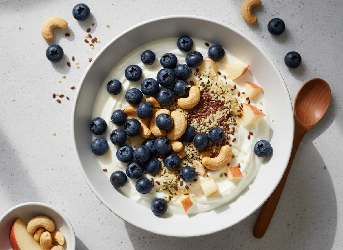 Joghurt-Bowl mit Beeren und Nüssen photo