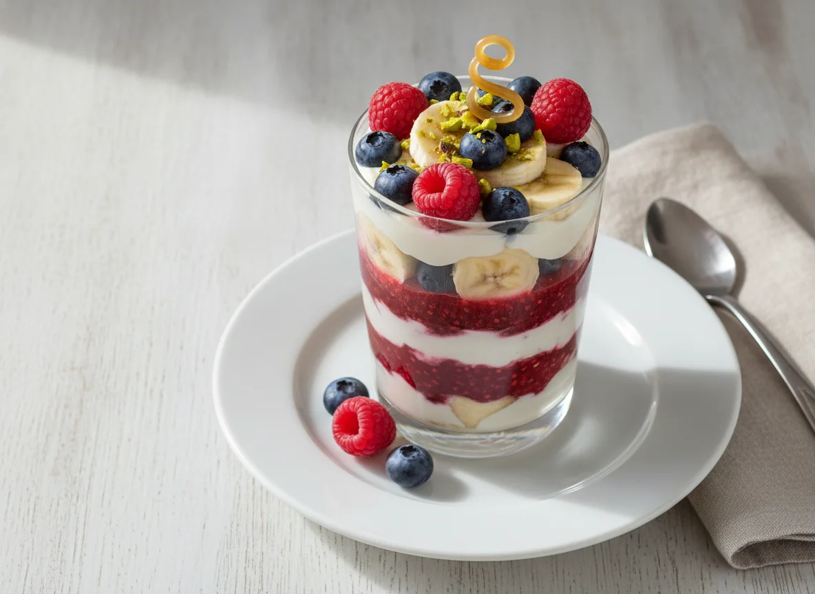 Joghurt-Parfait mit Beeren und Banane photo