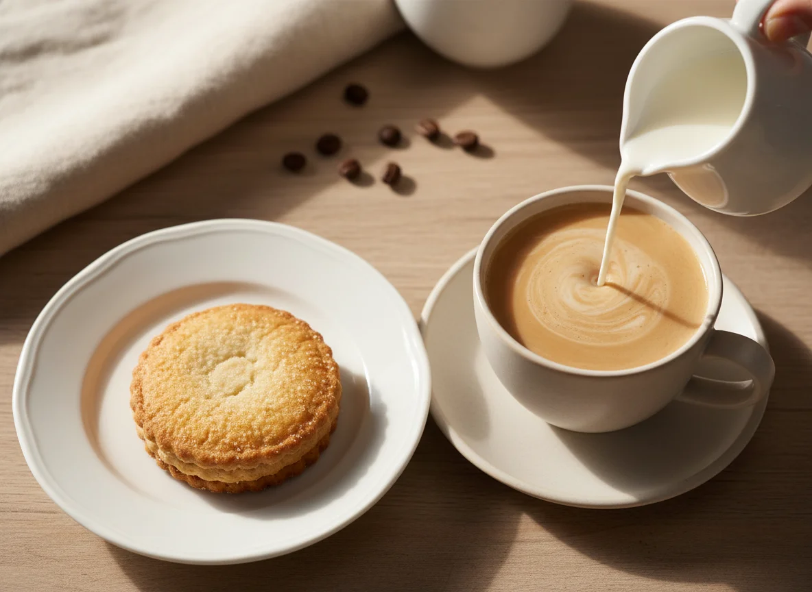 Kaffee mit Milch und Keks photo