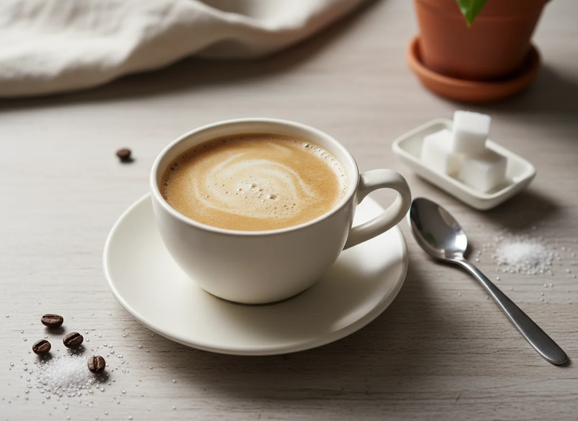 Kaffee mit Milch und Zucker photo