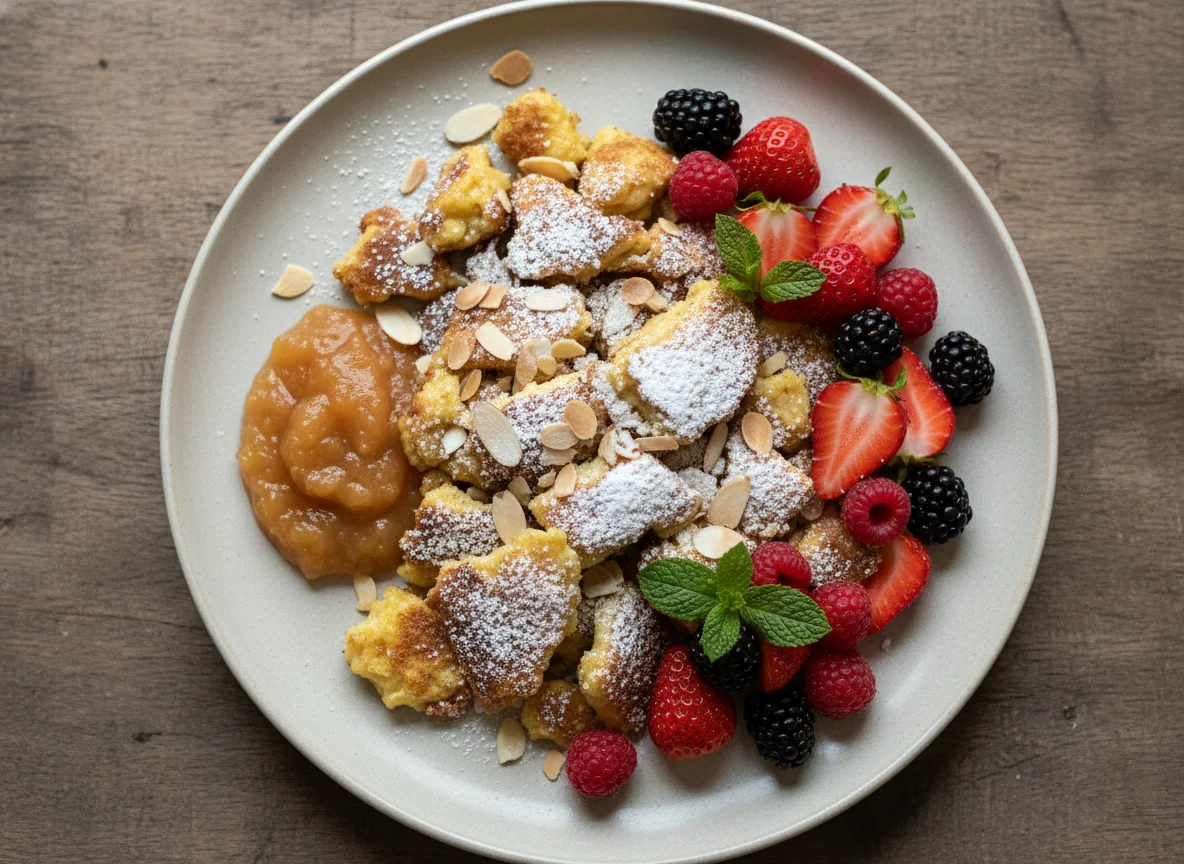 Kaiserschmarrn mit Apfelmus und Beeren photo