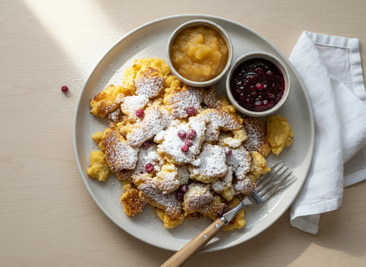 Kaiserschmarrn mit Apfelmus und Preiselbeeren photo