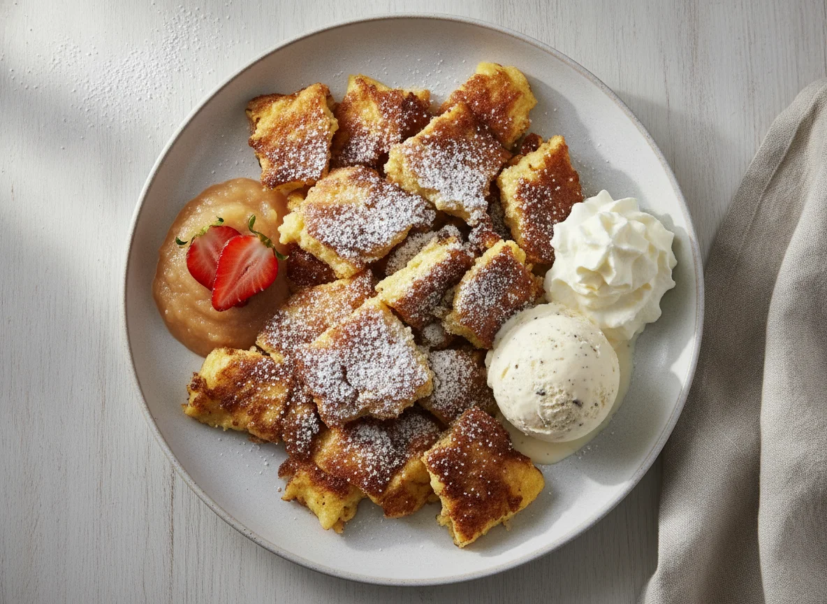 Kaiserschmarrn mit Apfelmus und Vanilleeis photo